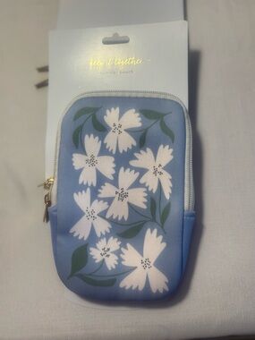Blue Floral Multi-use Tumbler Pouch Makeup Case Utility Phone Bag New
